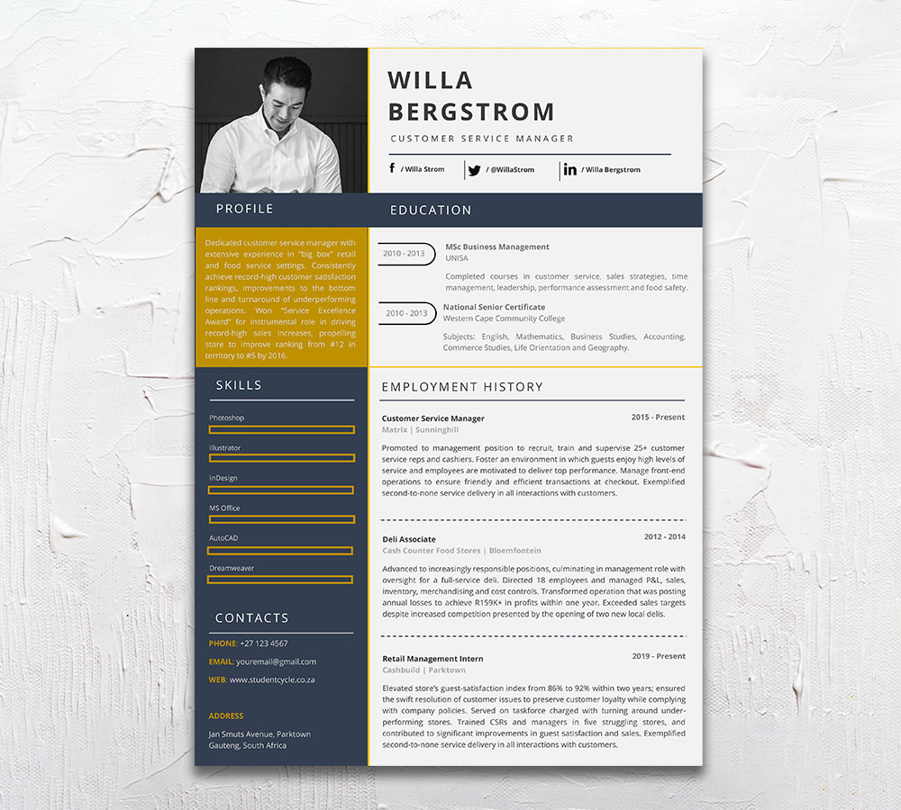 Customer Representative  Student Cycle Resume CV Design South Africa
