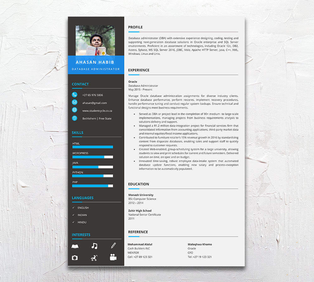 Student Cycle Resume CV Design South Africa