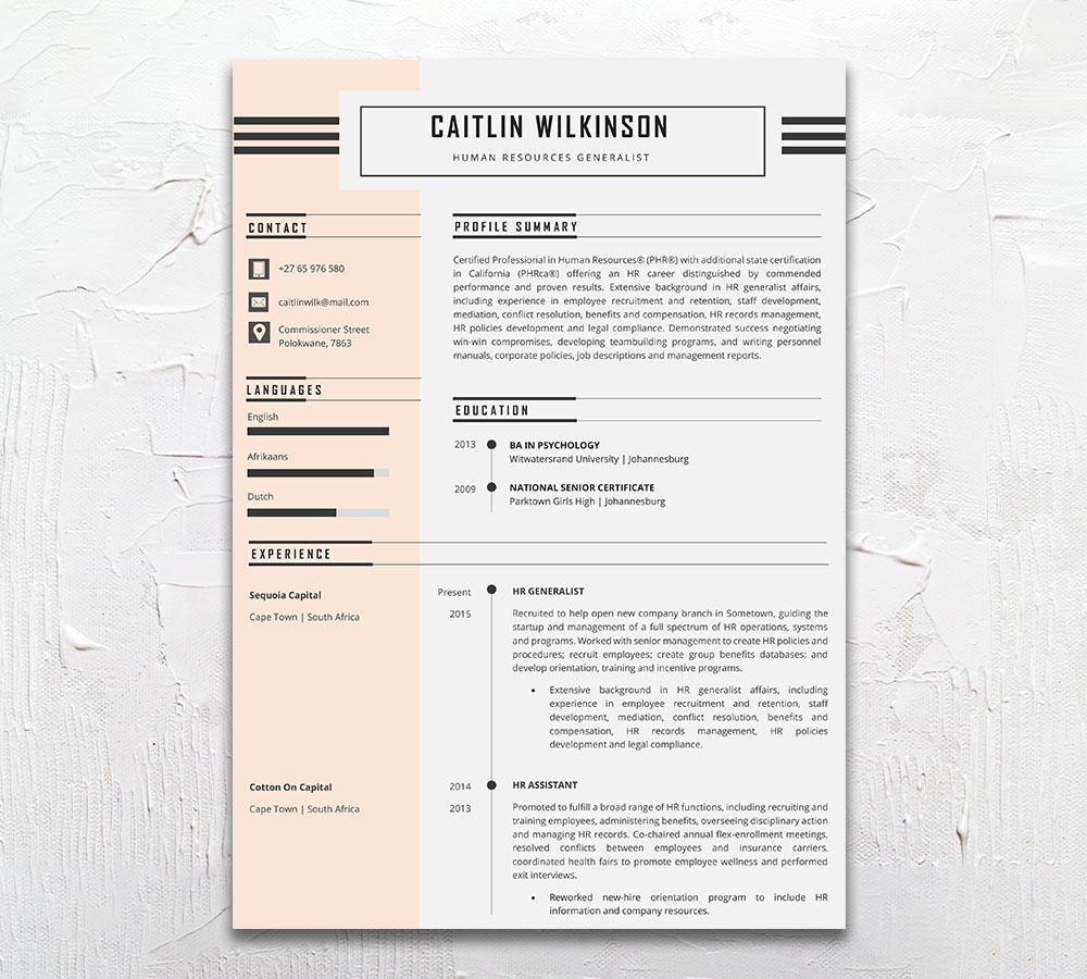 HR Student Cycle Resume CV Design South Africa