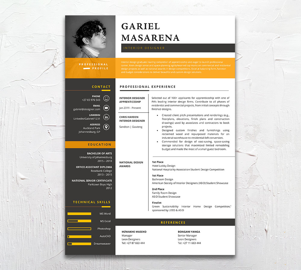 Interior Designer Student Cycle Resume CV Design South Africa
