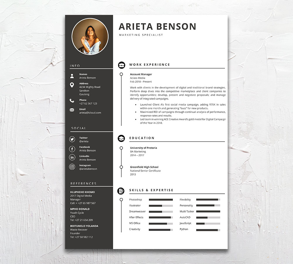 Marketer Student Cycle Resume CV Design South Africa