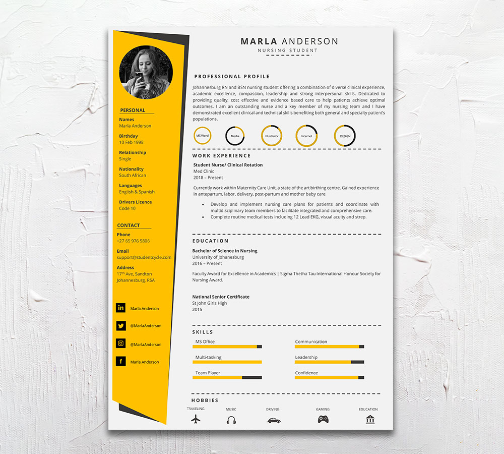 Nurse Student Cycle Resume CV Design South Africa