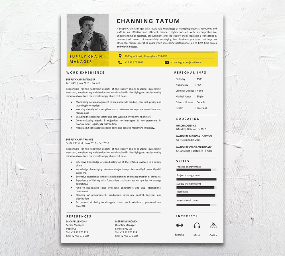 Supply Chain Student Cycle Resume CV Design South Africa