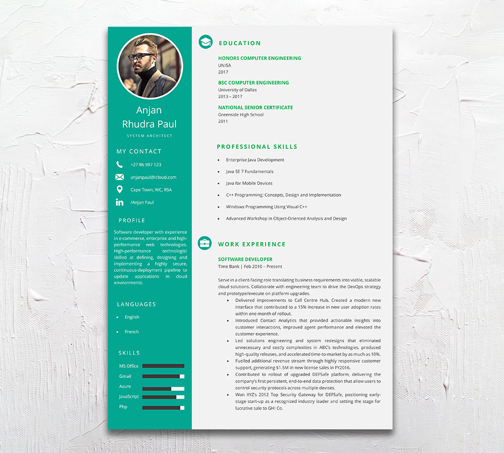 System Architect Student Cycle Resume CV Design South Africa