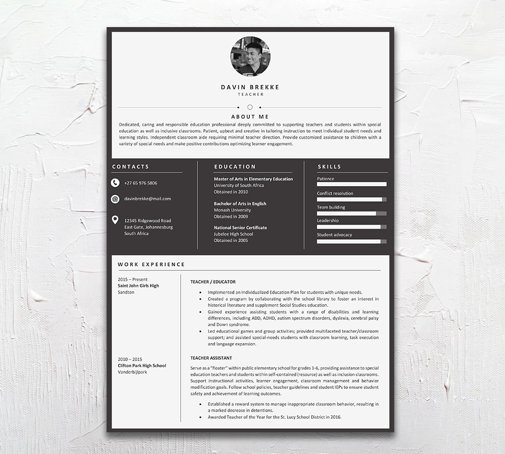Teacher Student Cycle Resume CV Design South Africa