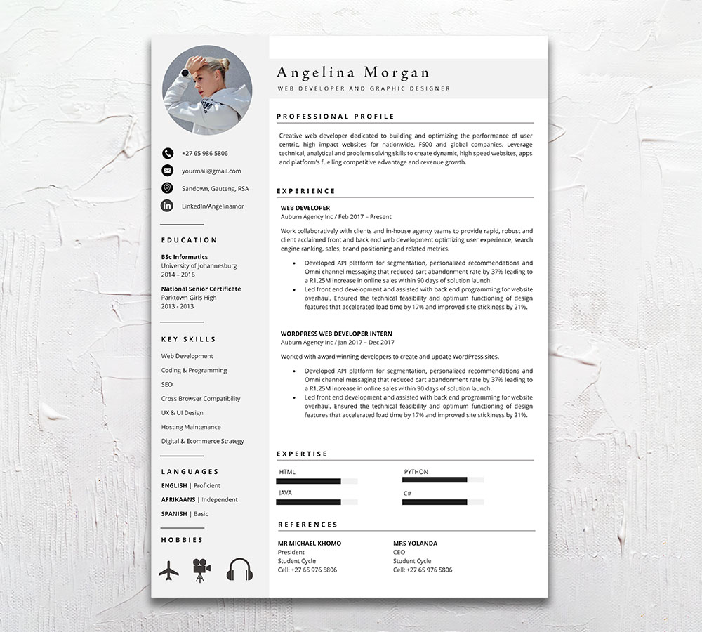 Web Developer Student Cycle Resume CV Design South Africa