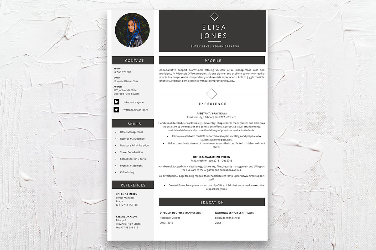 Administrator Student Cycle Resume CV Design South Africa