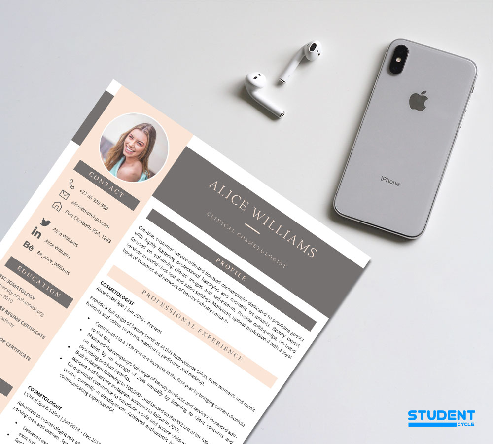 Cosmetologist CV Design Preview 2 - Student Cycle