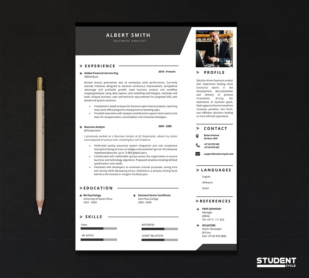 Business Analyst CV Design Preview 3 - Student Cycle