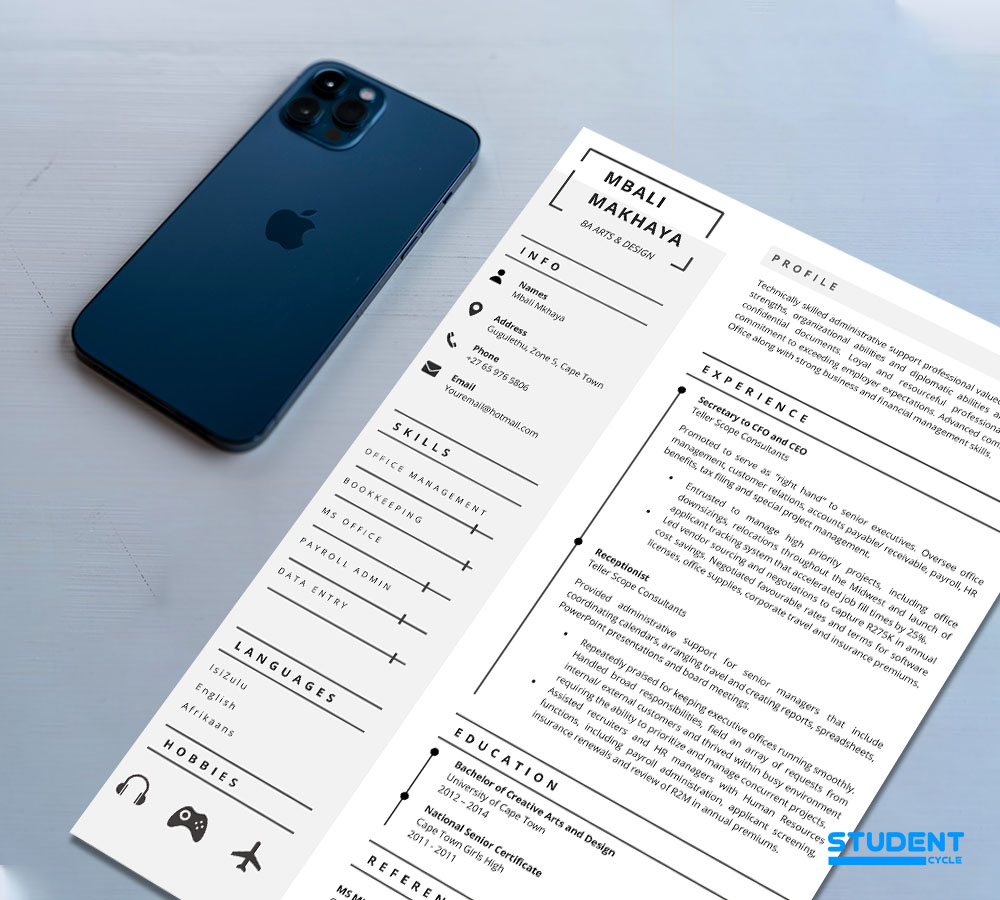 Creative Arts CV Design Preview 3 - Student Cycle