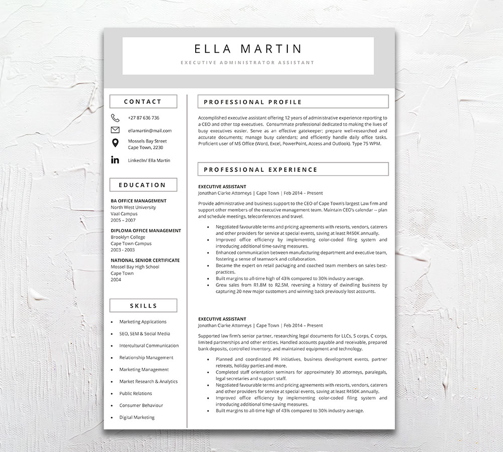 Executive Admin CV Design Preview 1 - Student Cycle