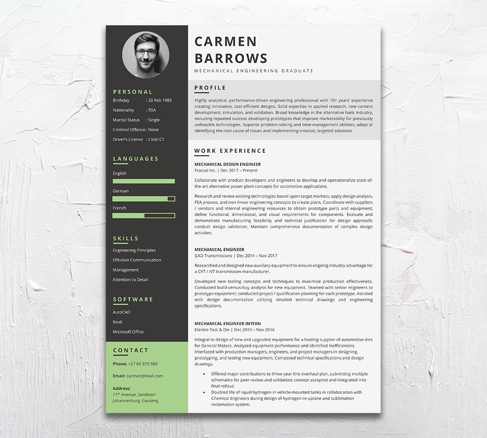 Mechanical Engineer - Resume Design CV Template - Student Cycle